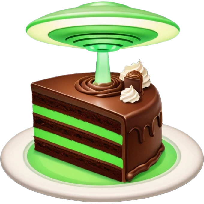 piece of cake in a green light being stolen by flying above it ufo  emoji