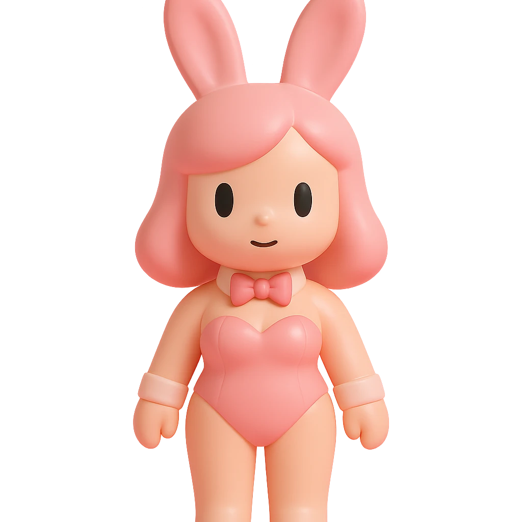 female character in a classic PlayBoy Bunny outfit, pink color, bunny ears, bow tie emoji