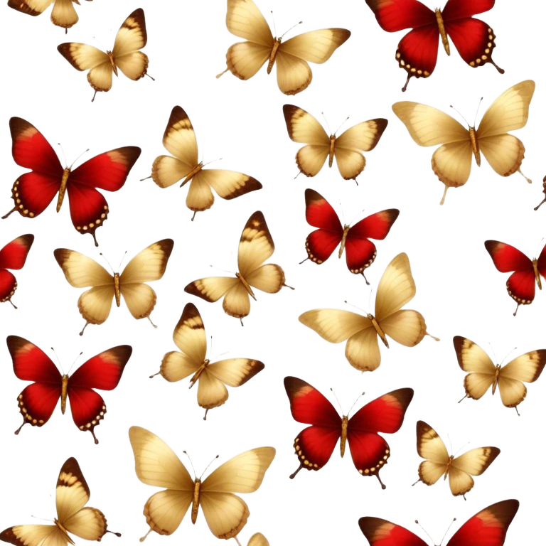 Elegant vintage golden butterflies with red and brown hues on their wings, delicate textures, antique aesthetic, softly faded colors, classic illustration style emoji