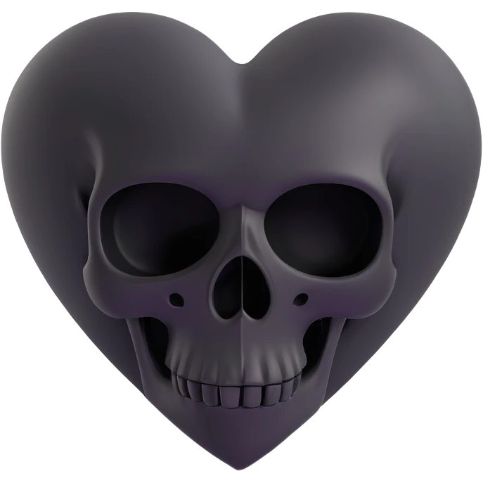 3D style black heart with a subtle skull motif, gothic and mysterious emoji