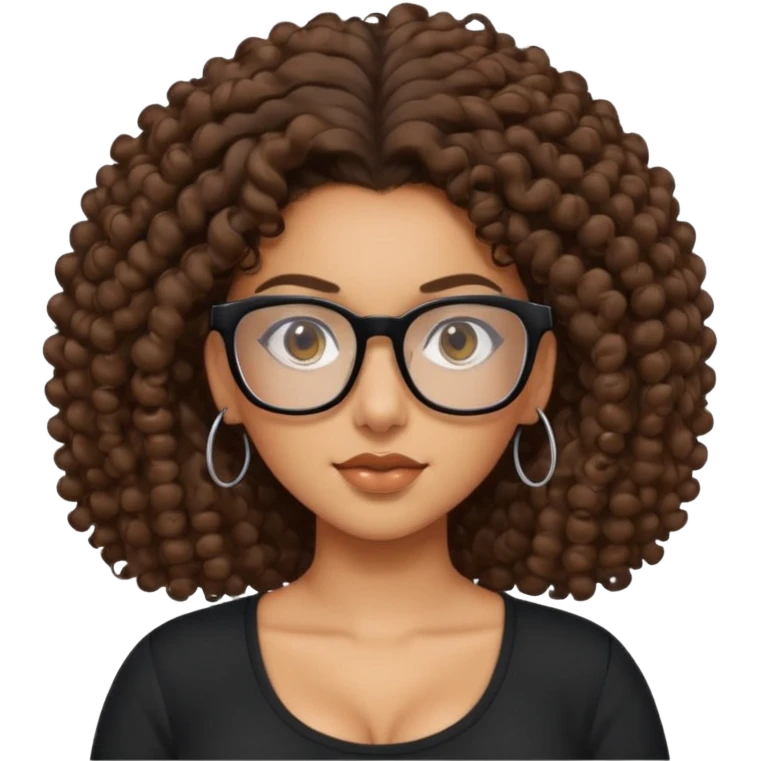 A mixed girl with rectangle glasses, the girl is wearing a black shirt, the girl has brown curly big hair pulled back and the girl has big boobs  emoji