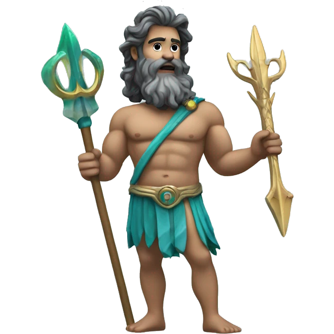 Poseidon holding a trident in one hand and a pill in the other hand emoji