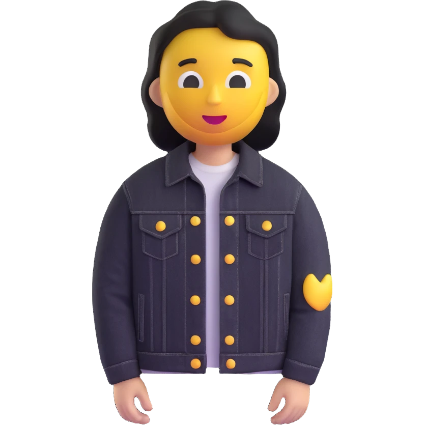 Change the character's outfit to a black denim jacket, keeping the 3D emoji style unchanged. emoji