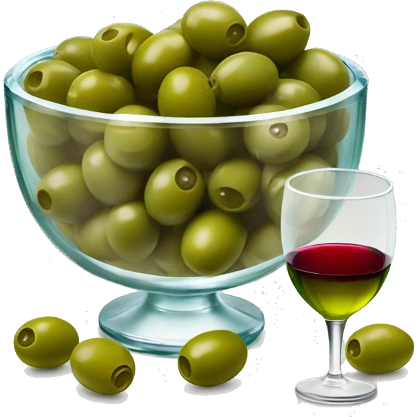 crystal bowl of green olives and glass of wine  emoji