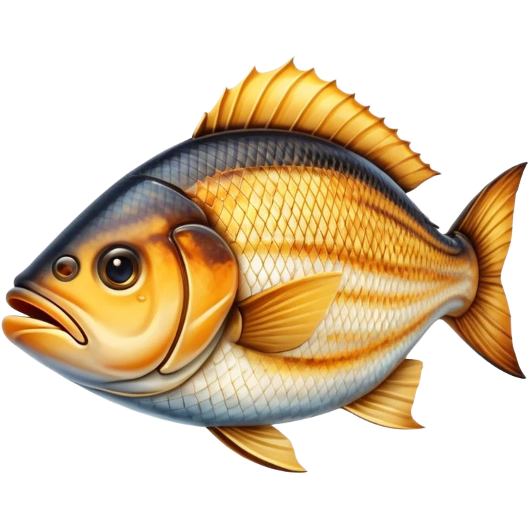 Cinematic Realistic Gradele (Grilled Fish) Dish Emoji, depicted as perfectly grilled fish with a smoky, charred finish rendered with lifelike detail and appetizing, natural lighting. emoji