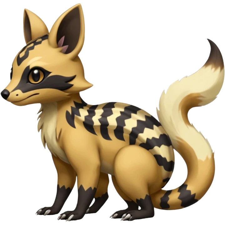 Rare warm-colored exotic cute epic aesthetic colorful Salandit-Eevee-Civet-species-Fakemon-hybrid-creature, with wild markings, full body emoji