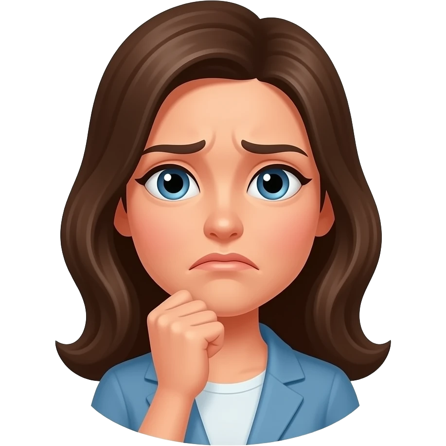 Woman with upset face, holding her fist up to, just below, her chin with STFU coming out of a word bubble emoji