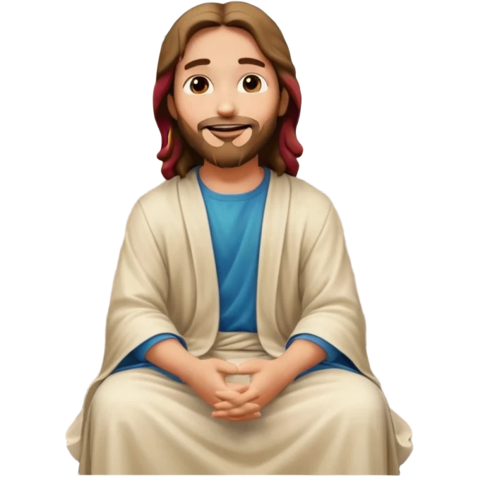 Jesus sitting on city steps, talking to a group of young people emoji