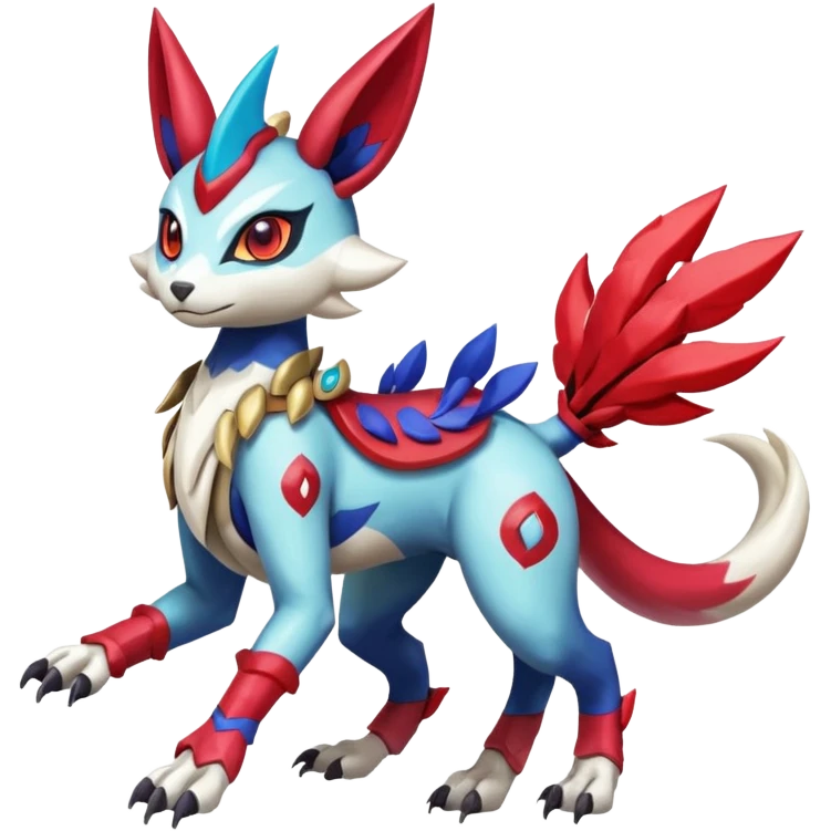 Colorful Skilled Adept Graceful Asian Painted Garurumon-Meloetta-Zangoose-Absol-fusion-hybrid-creature (full body) emoji