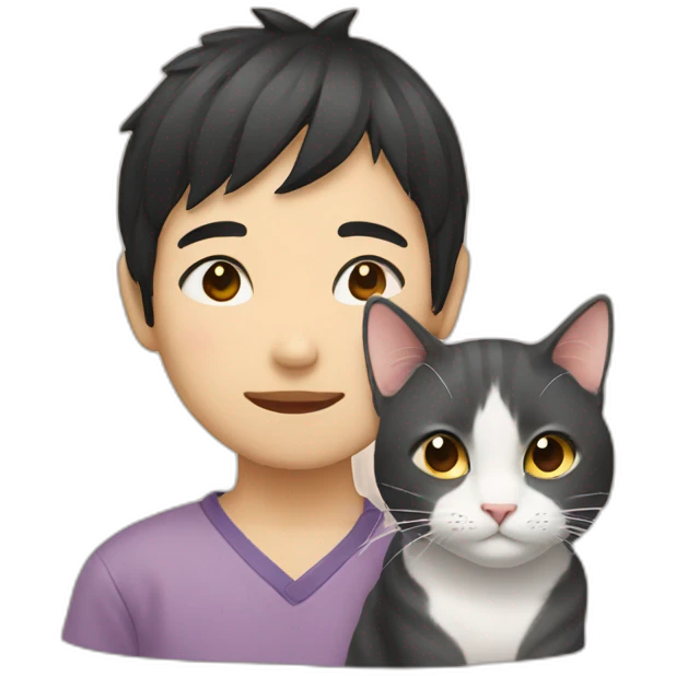 Japanese boy and cat half faced emoji