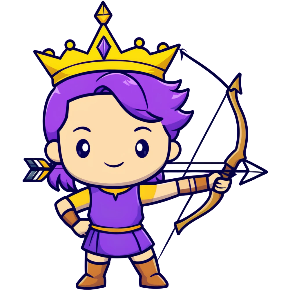 Archer Queen from Clash of Clans with purple hair, crown, bow and arrow, purple outfit emoji