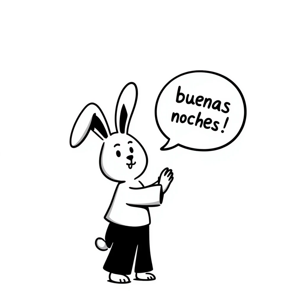 cute bunny rabbit with speech bubble saying "buenas noches" emoji