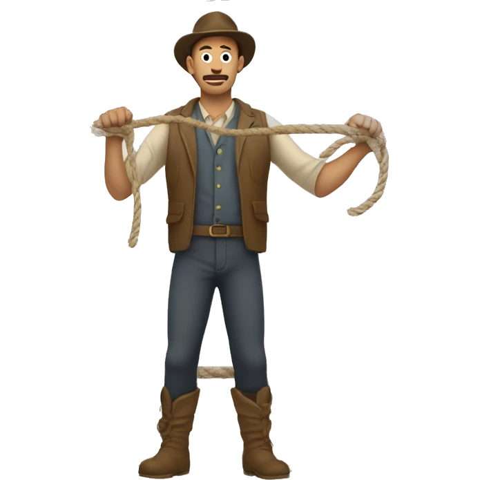man with rope in his hand, the role forms a circle and has one long singular strand coming out the top of it emoji