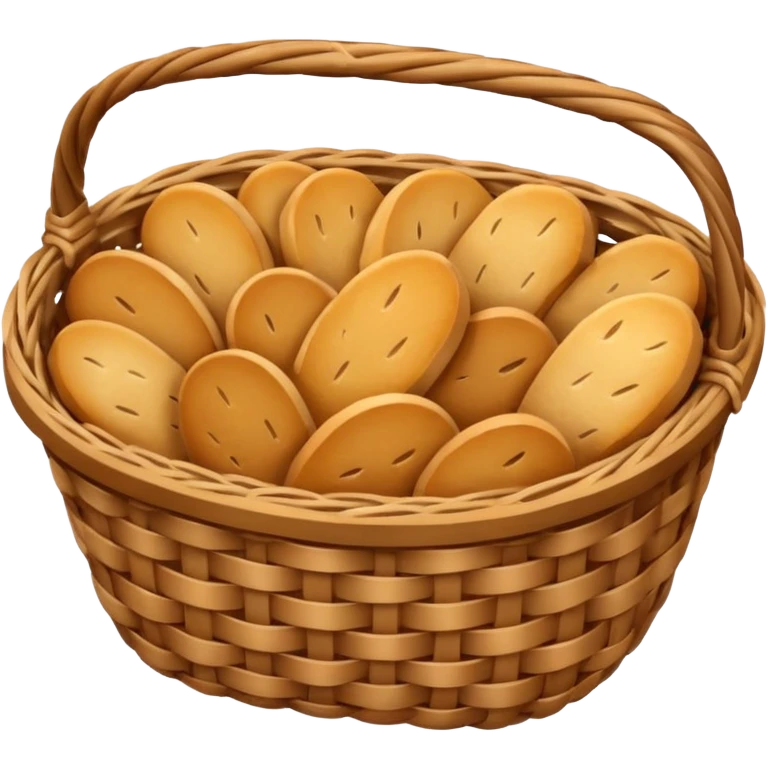 top-down emoji of a wicker bread basket with only a few crumbs left, representing depleted carbohydrate stores, bold outlines, flat color palette, gentle gradients emoji