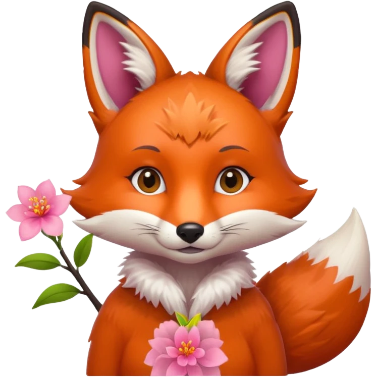 Fox holding a blossom and wearing a blossom emoji