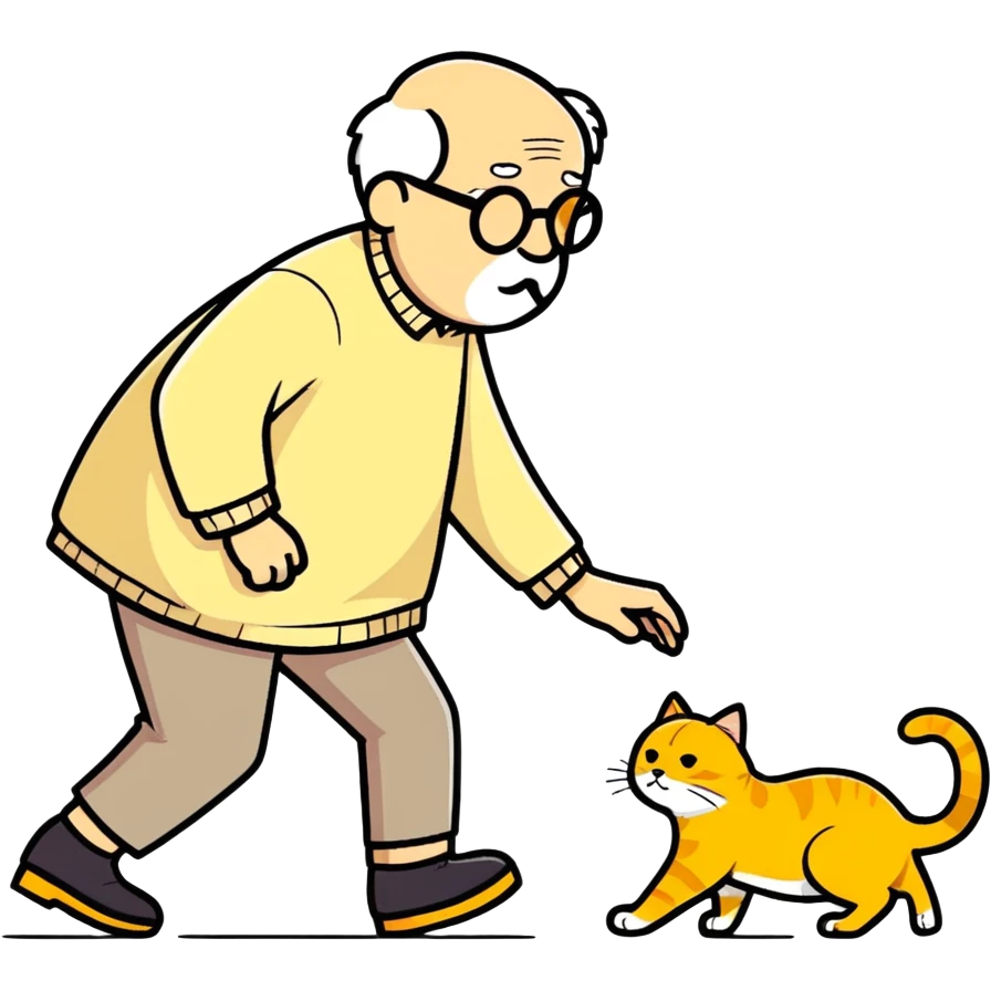 old blind man accidentally ￼stepping on golden cat emoji