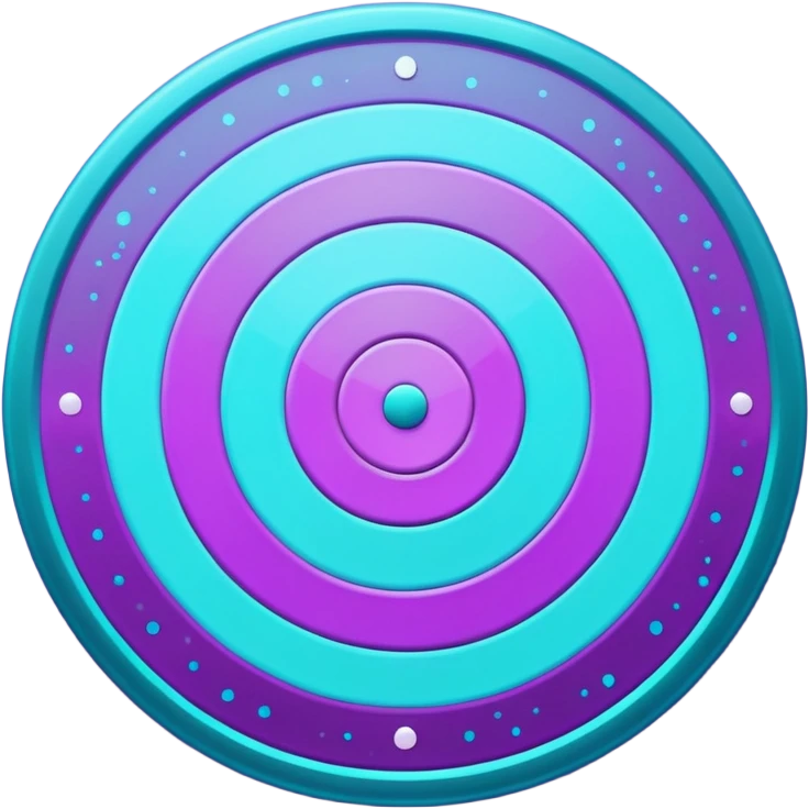 Flat bullseye target emoji, 2D icon, concentric rings, neon purple and cyan holographic glow, dark background, digital tech style, abstract sparkles, no depth, no face emoji