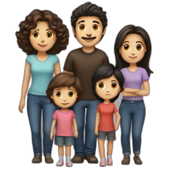 dark haired family, with short haired man, long haired woman, boy and girl emoji