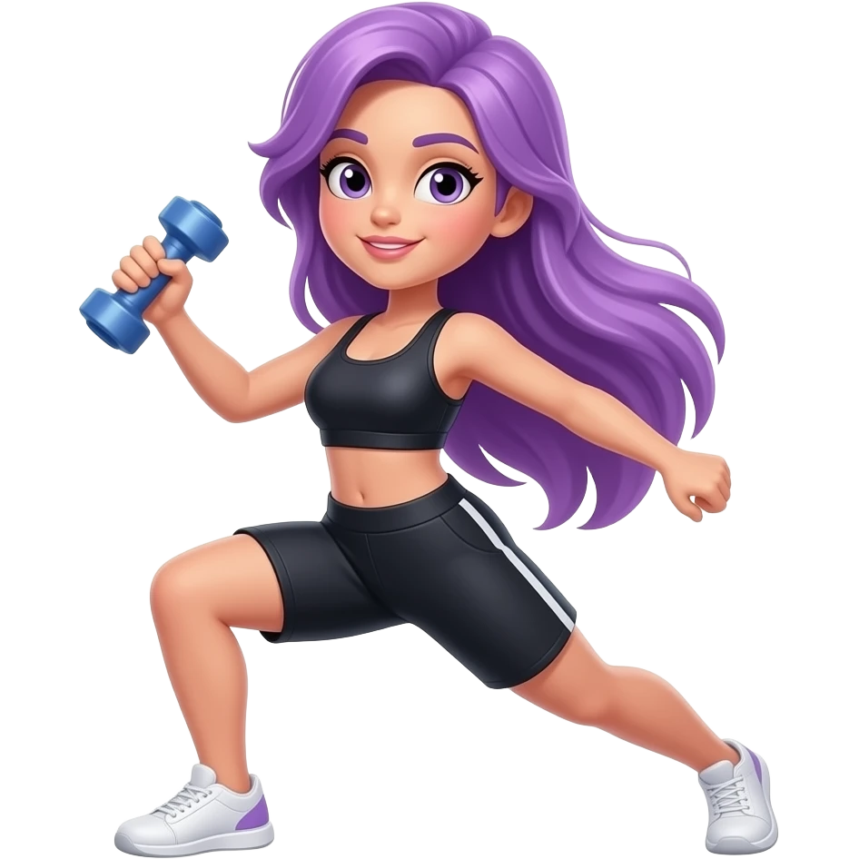 sexy girl with long purple hair and purple is doing sport emoji