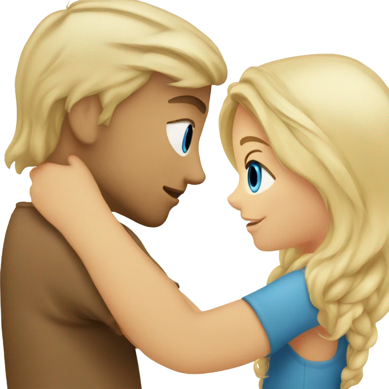 A guy with blue eyes and blond hair hugs a girl with brown eyes emoji