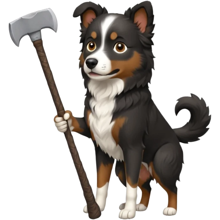 black mini australian shepherd with an axe and only 4 legs  emoji