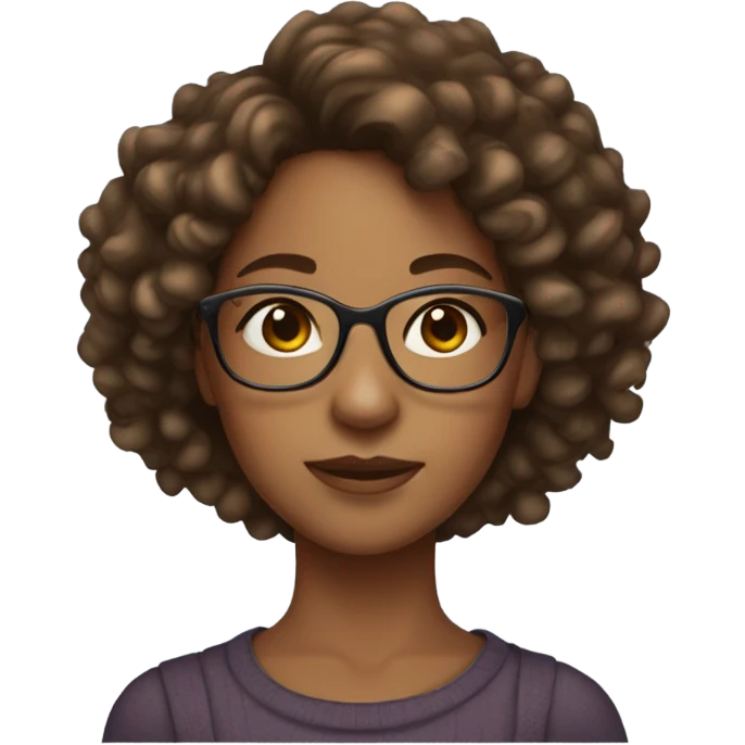 brownskin girl with brown curly hair and glasses emoji