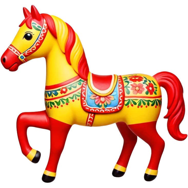 Dymkovo toy horse, traditional Russian colorful clay figurine with patterns, bright colors, folk art style emoji