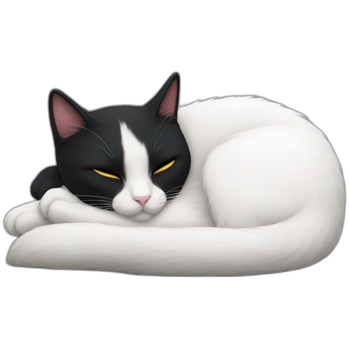 Totally white cat sleeping near by totally black cat emoji