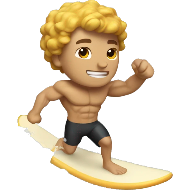 Buff guy with brown hair surfing waves of cheese emoji