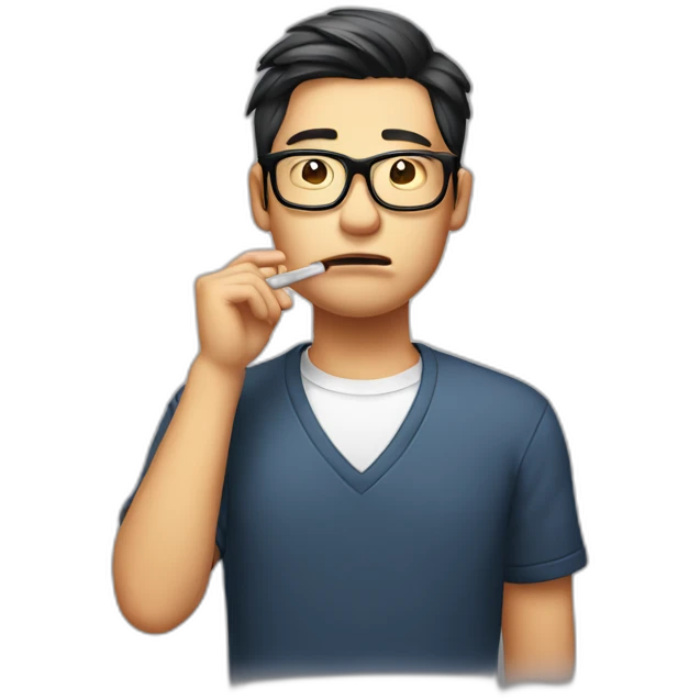 HongKong guy glasses worry face smoking emoji