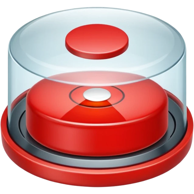 A big red round button on a button pad under a glass lid emoji