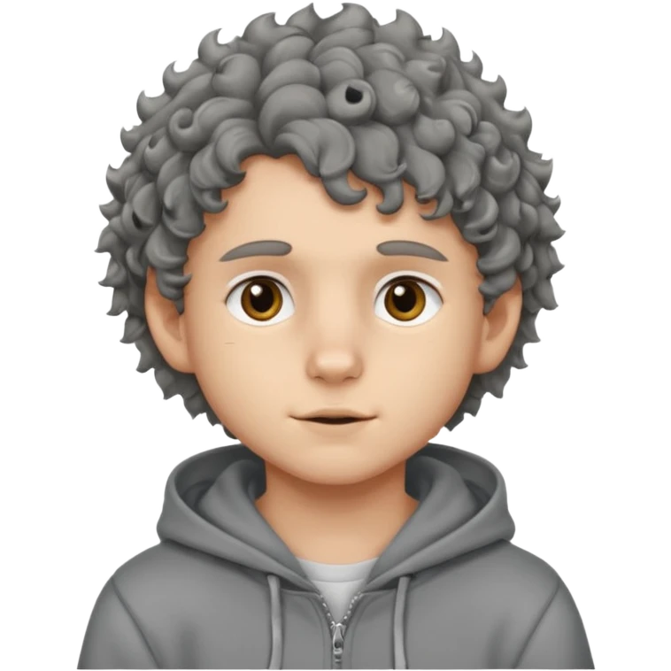 baby face 18 year old boy with grey hoodie and curly-wavy wolf cut hair emoji