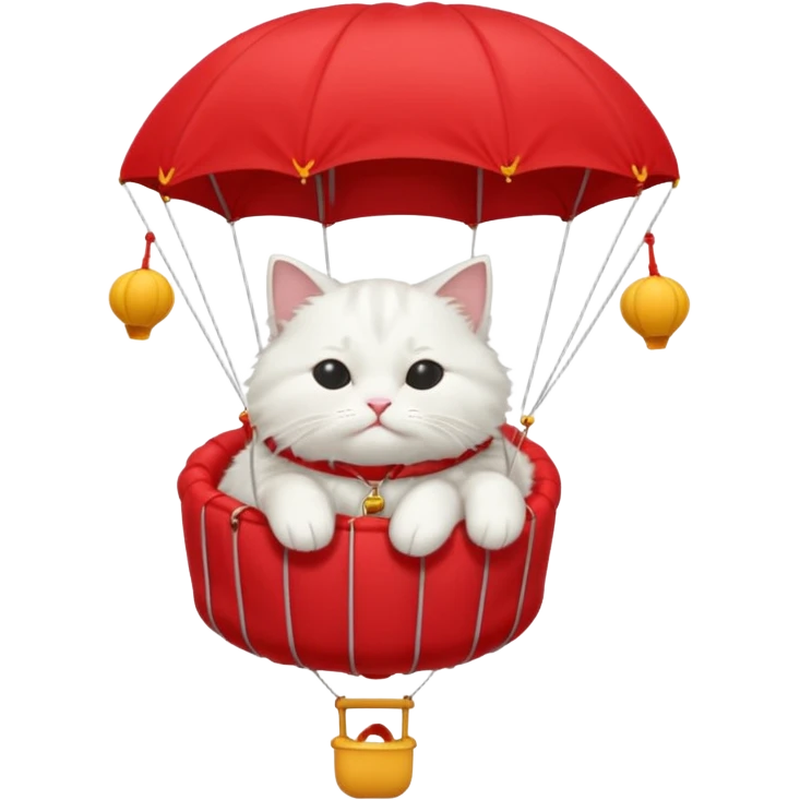 sleepy white cat riding red parachute emoji