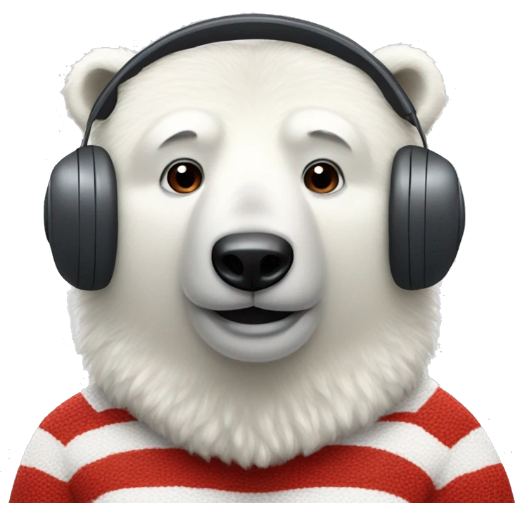 polar bear wearing red earmuffs and red striped sweater emoji