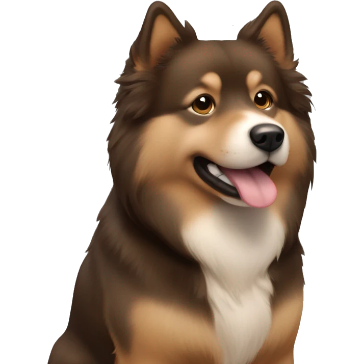 Finnish Lapphund Brown and light brown standing up his nose and face is dark brown.  emoji