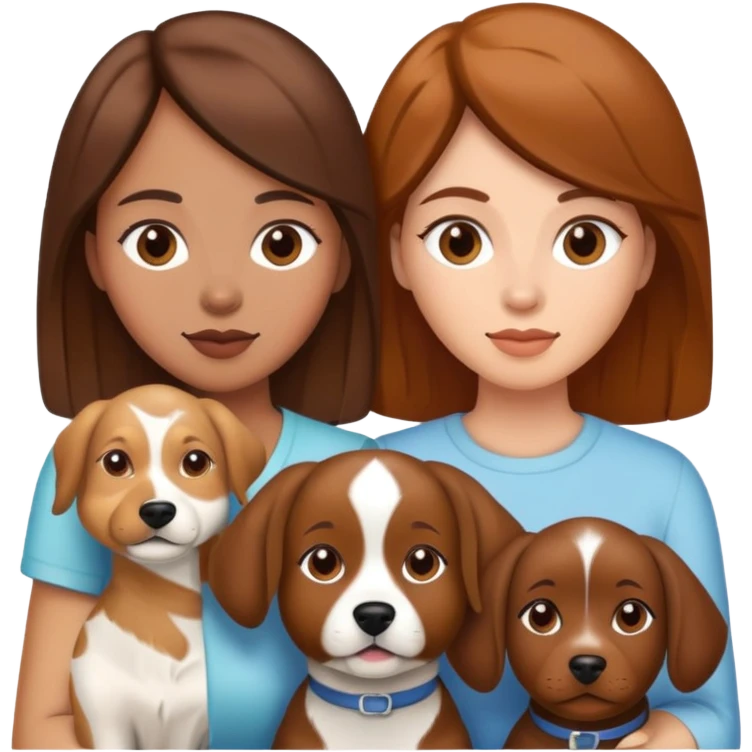 Three Woman with the Same Skin Color and Brown Hair and one dog.  emoji