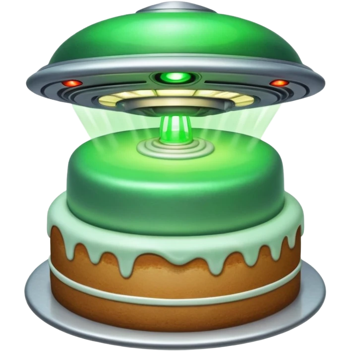 really big ufo flying higher and stealing in a green light very small little cake  emoji