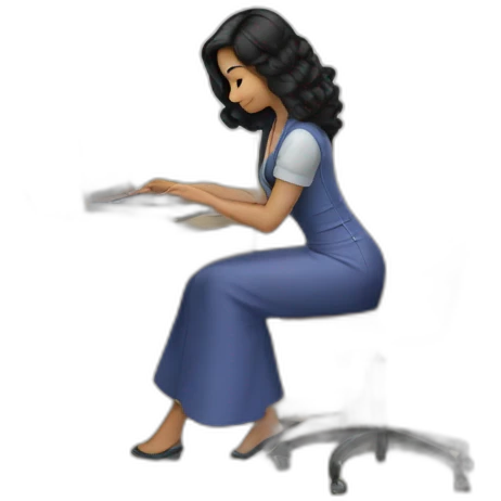 Seamstress with black hair and working on laptop emoji