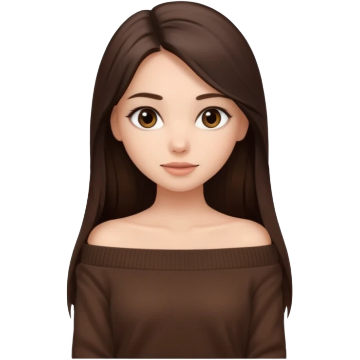 красивая девушка накрашенная брюнетка с длинными прямыми волосами в темно-коричневой кофте со спущенными плечами emoji