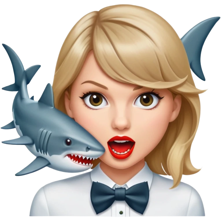 Taylor swift getting eaten by a shark in a bow tie emoji