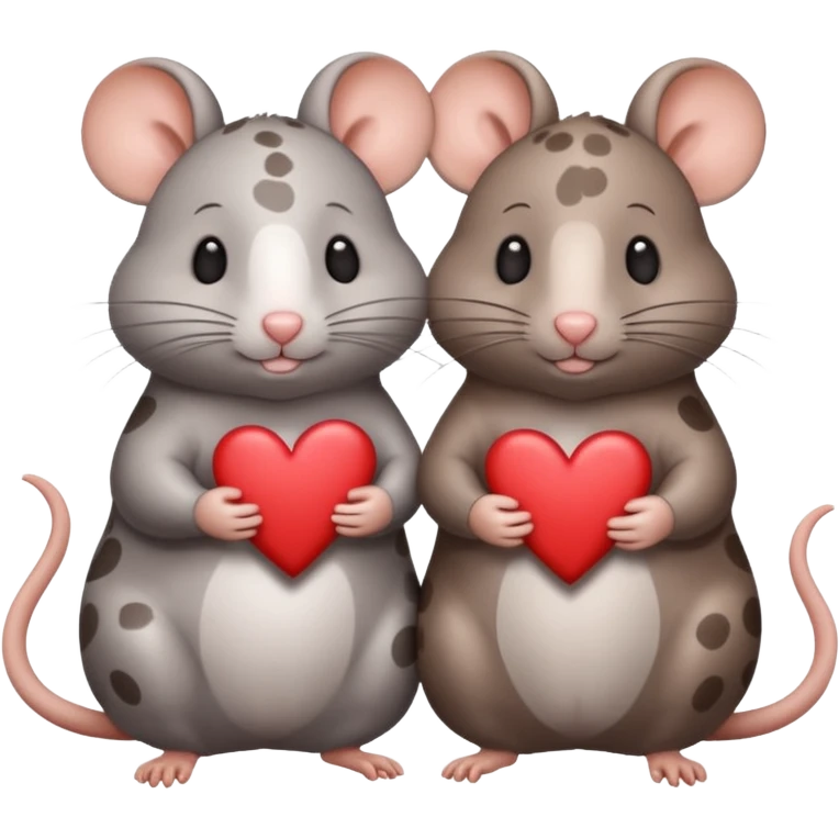 two fat little rats holding hearts one grey with white spots the other warm brown emoji
