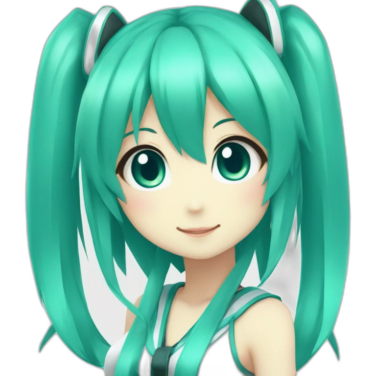 Hatsune Miku, cyan hair, ponytails, Anime girl kawaii chibi emoji
