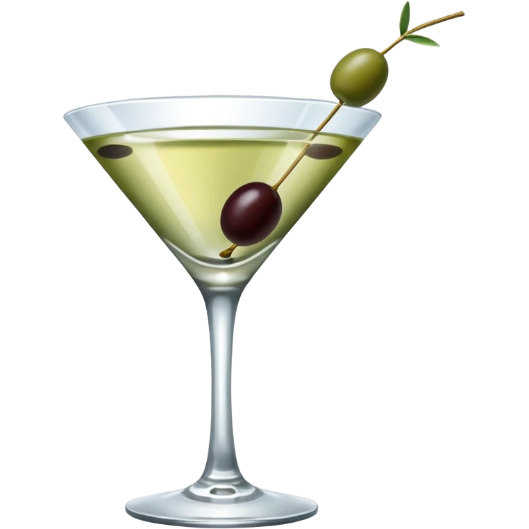 martini glass with 3 olives. no straw, just 1 stick that the olives will be stuck on. olives should have the same size. no leaves at all. liquid should be more white/clear than greek  emoji