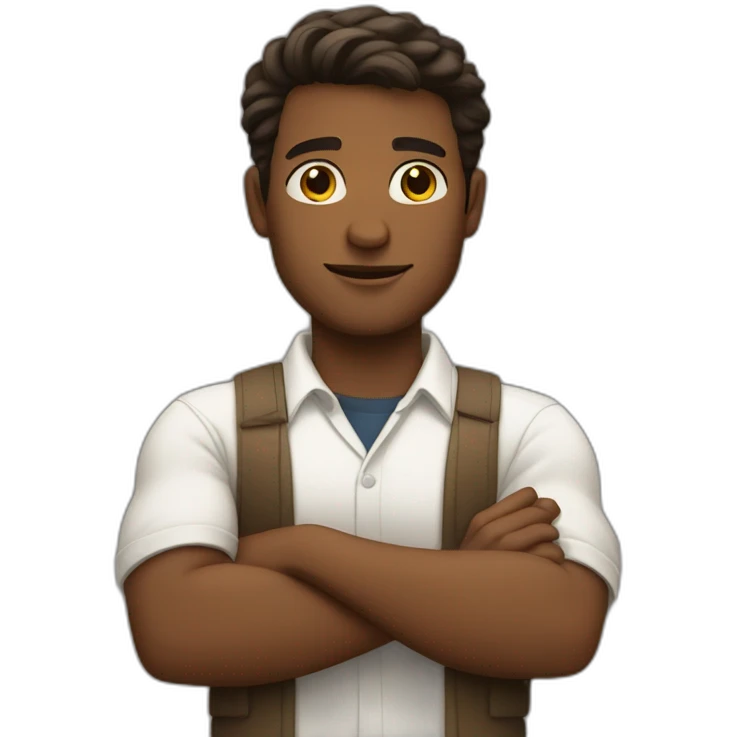 White and brown man crossing his arms with great pride emoji