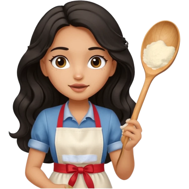 a pretty tan bratz girl with black wavy long hair baking at home emoji