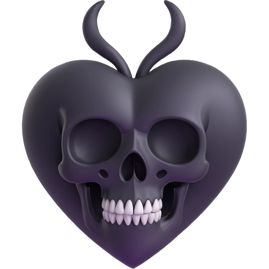 3D style black heart with a subtle skull motif, gothic and mysterious emoji