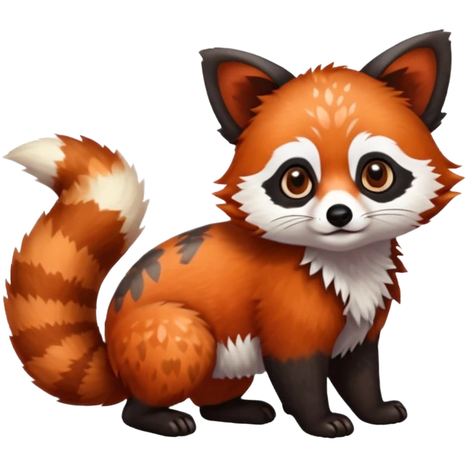 Black-eared Realistic patterned speckled flurry scaly 4-legged quadrupedal Red-Panda-Munchkin-Kitten-Lemur-Raccoon-Dog-Red-Fox-animal-fusion-hybrid, Full body emoji
