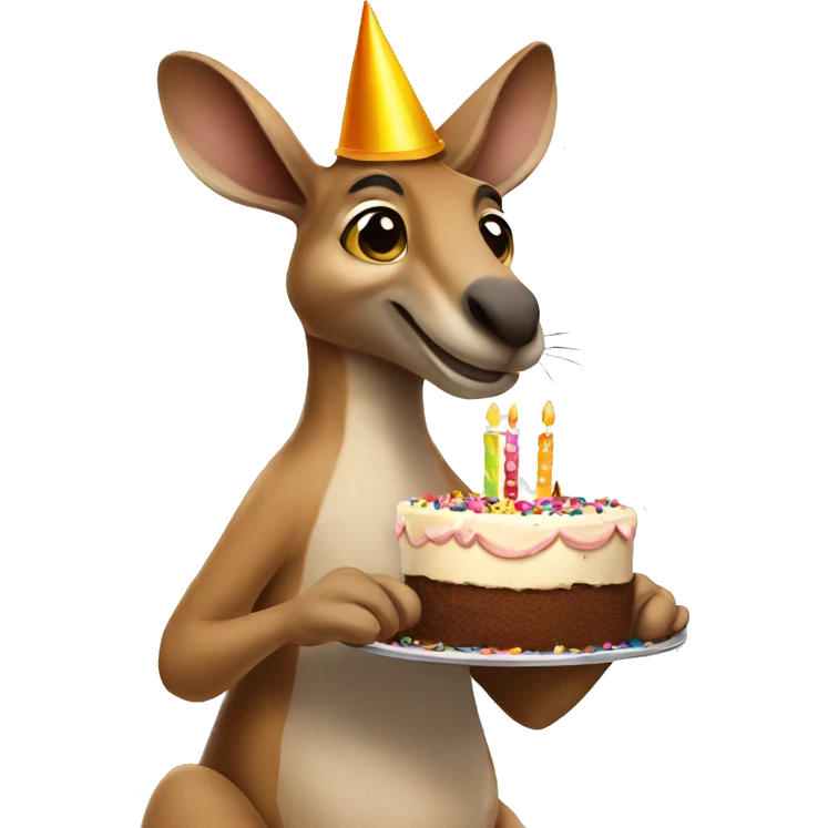 A birthday kangaroo holding a birthday cake  emoji