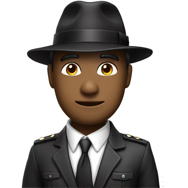 Un personaje con gorra y camisa negra y corbata emoji