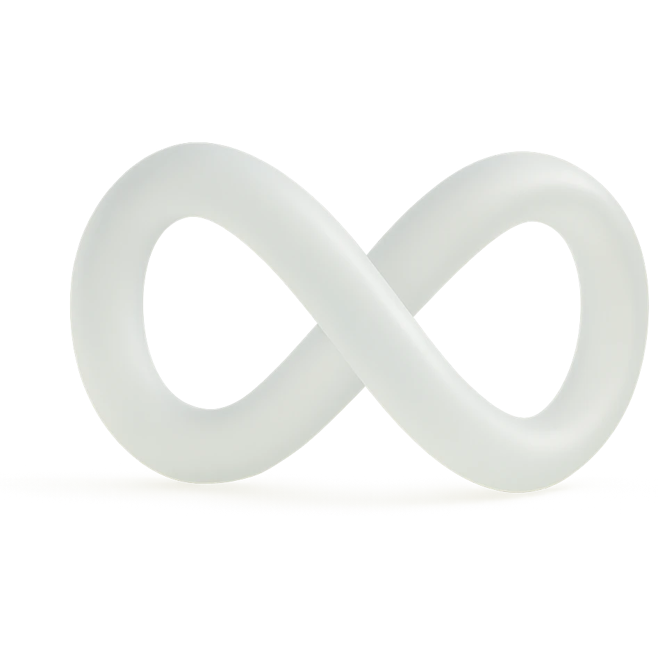 Transform the 3D metallic infinity symbol into a soft, woven fabric infinity symbol with visible textile texture and gentle folds. Keep the original shape and realistic lighting. Use a neutral or soft color palette. Preserve the transparent background. emoji